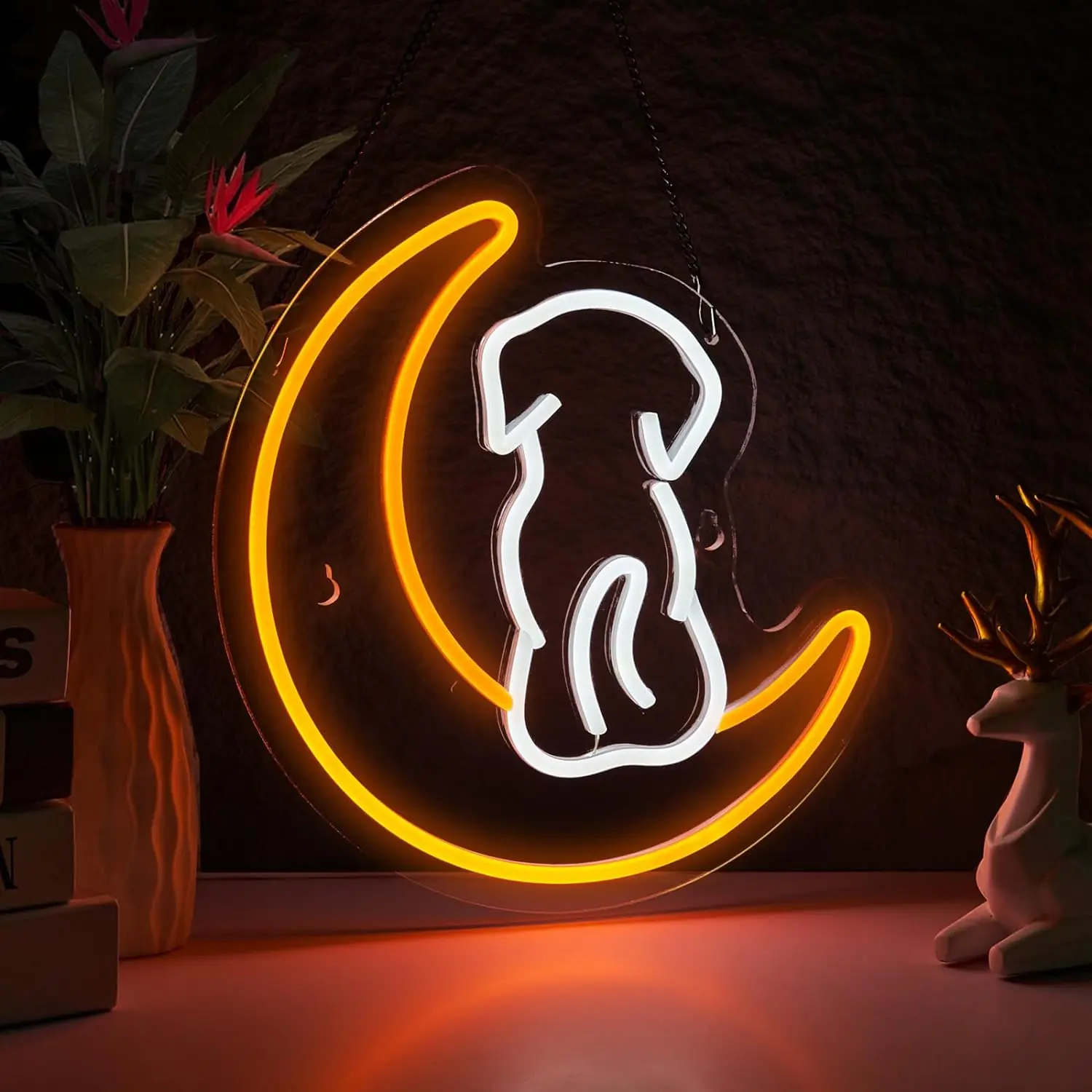 

Dog Neon Sign Moon LED Light For Wall Decor Gift For Birthday Room Art Decor Boys Room Playroom Bedroom Party Art Shop Decor