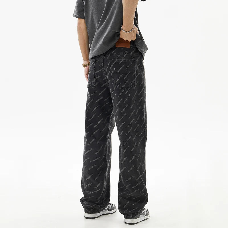 Hip Hop Fashion Printed Jeans Men's Spring and Summer 2024 New Loose Straight Fashion Personality Youth Korean Style Trousers