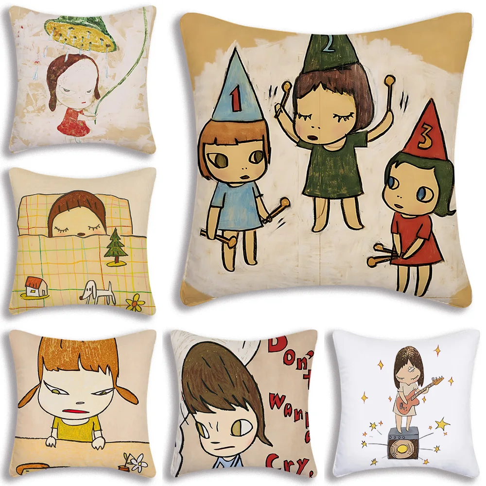 

Yoshitomo NaraS Anime Pillow Covers Cartoon Sofa Decorative Home Double-sided Printing Short Plush Cute Cushion Cover