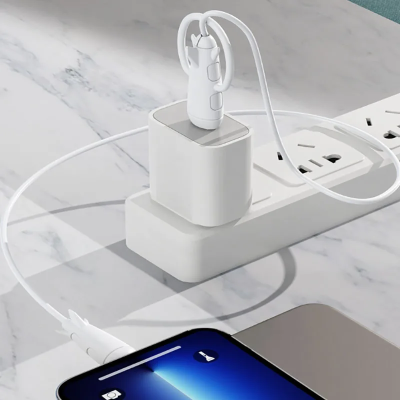 Mobile Data Cable Protective Case 2-in-1 Bundled Storage with Silicone Charging Cable Head Cover