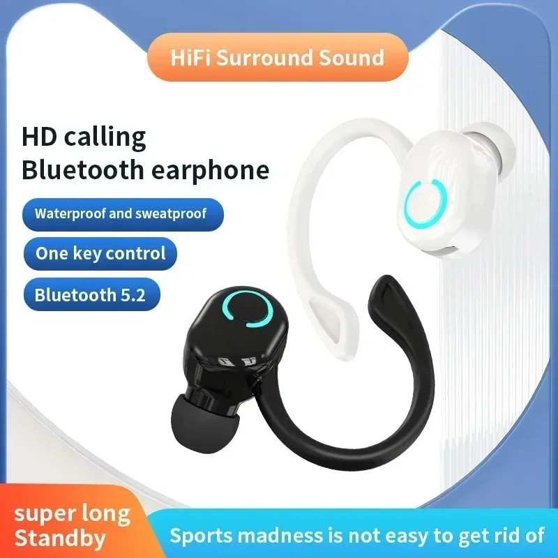 Bluetooth 5.2 Business Wireless Headphone Ear-Hook Mini HIFI Bass Noise Cancelling Earphone With Mic Earbuds Sport Game Headset