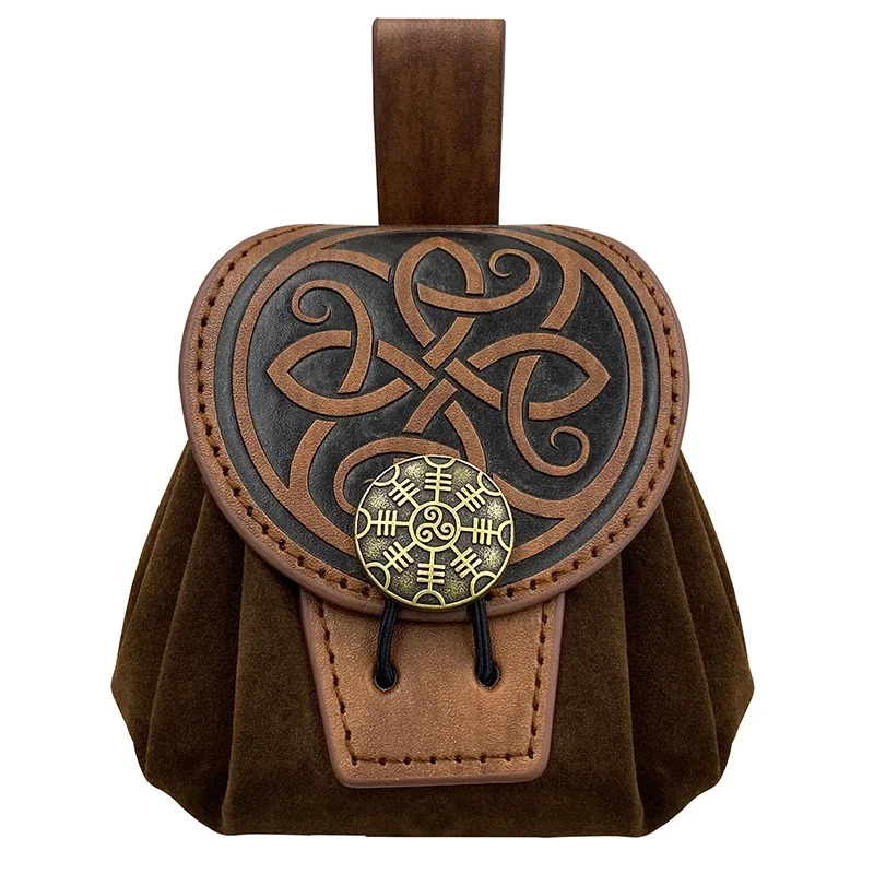 Medieval Faux Leather Pouch Portable Drawstring Purse Belt Pouch Vintage Steampunk Renaissance Belt Pouch Dice Bag for Men Women