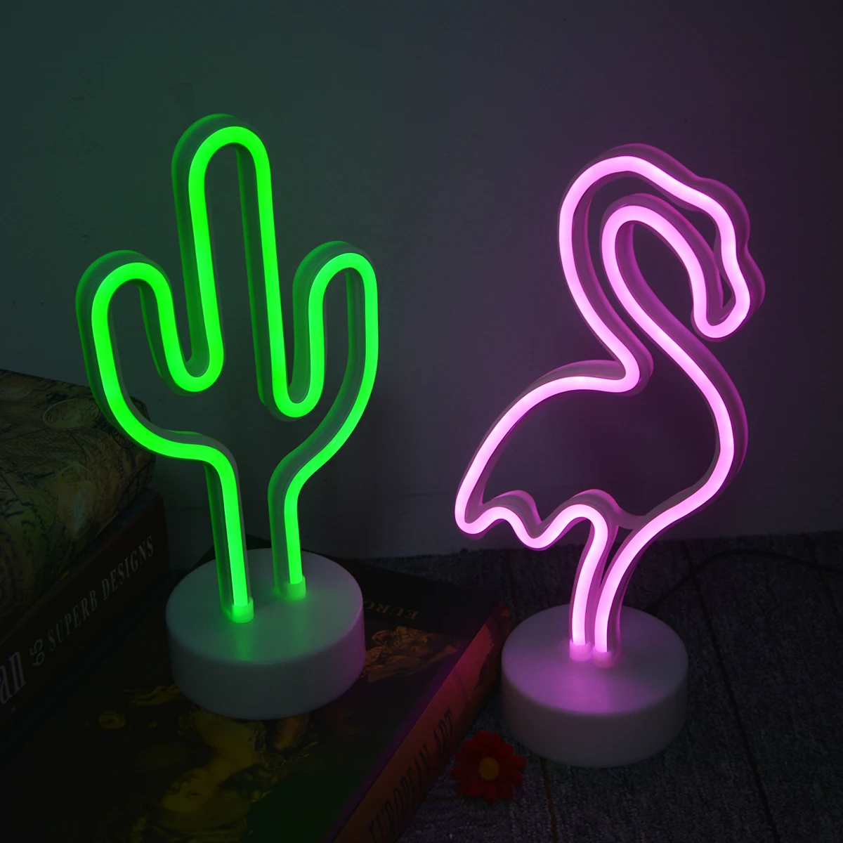 5V Ramadan Decoration 2024 Flamingo Cactus Coconut tree Desktop Decorative Neon Led Night Lights for Happy Birthday Party Decor