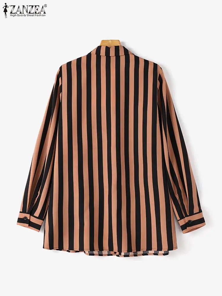 ZANZEA Women Casual Striped Shirts Muslim Fashion Patchwork Long Sleeve Turn-down Collar Camisas Autumn Elegant Islamic Blouses