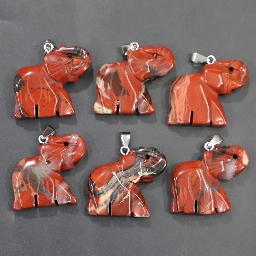 Selling Natural Rainbow Stone Carved Animal Elephant Pendants Necklace Charms Making Fashion Jewelry Accessories Wholesale 6Pcs
