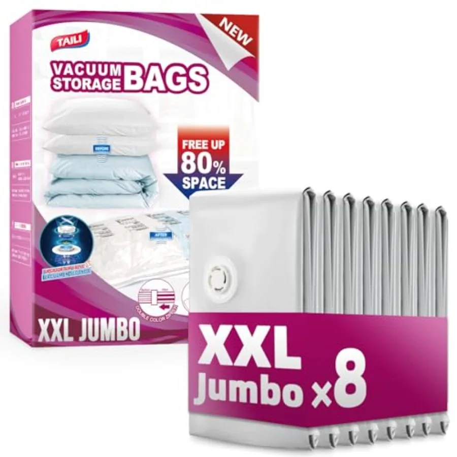 

8 Pack Vacuum Storage Bags, 7x39 Inch,Vacuum Sealed Bags for Comforter and Blankets, Bedding, Clothing, Giant Space Saver Bags