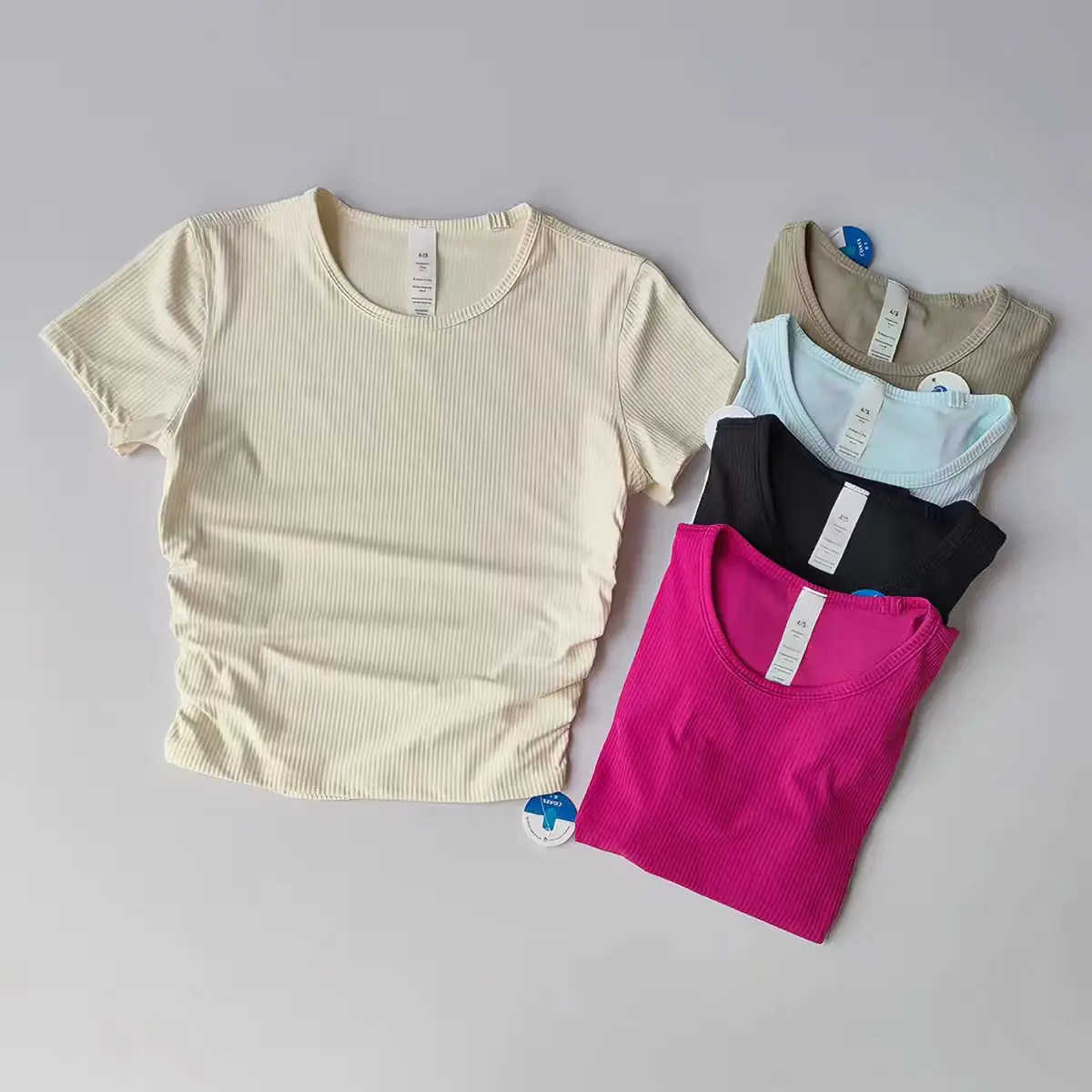 

Women Ribbed Yoga Top Tummy Control Short Sleeve Sports Tee Slim Fit Quick Dry Breathable Summer Gym Running Workout Athletic