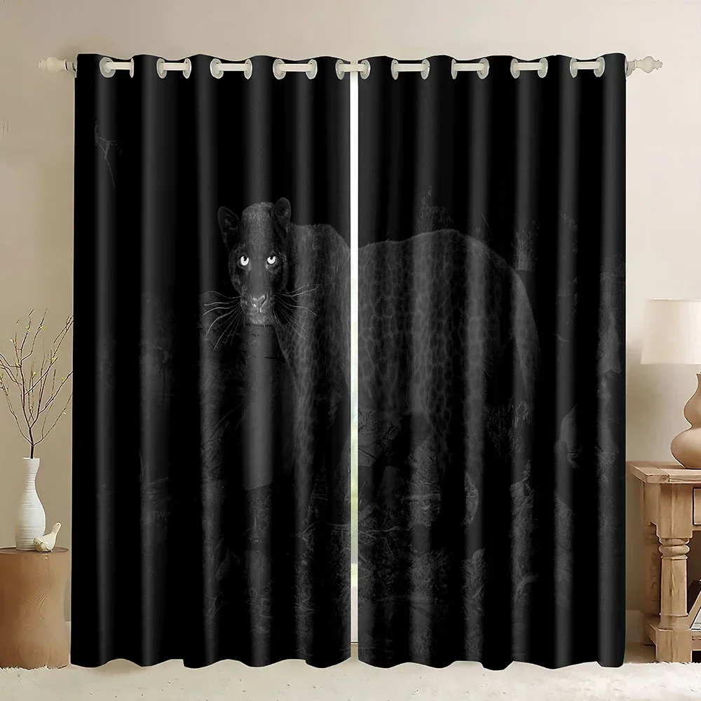 Black Panther Window Blackout Curtains for Boys Girls Cheetah Window Drapes Wild Animal Decor Window Treatments Wildlife Drapes