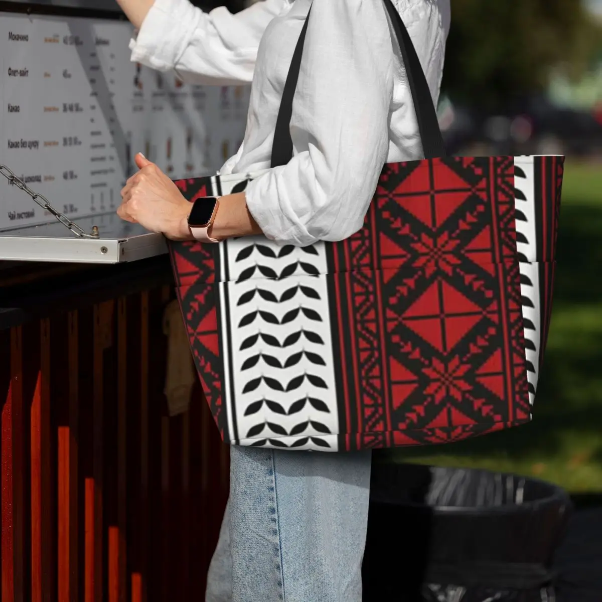 

Arabic Folk Kufiya Hatta Traditional Keffiyeh Pattern Beach Tote Bag Yoga Duffle Large Tote Bag Women Travel Bag Fitness bag