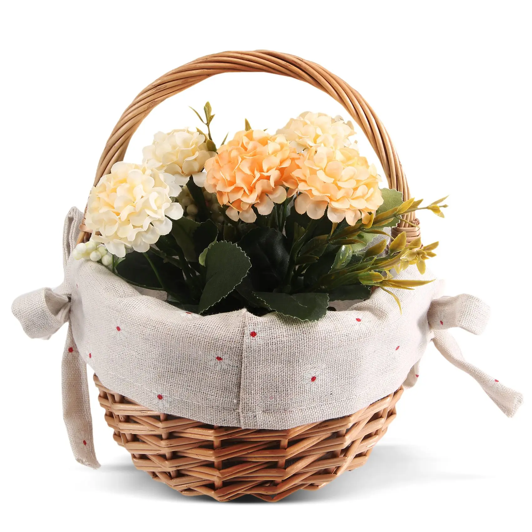 Hand-Woven Wicker Basket Simulation Flower Basket Single Handle Small Flower Basket with Hand Gift Basket