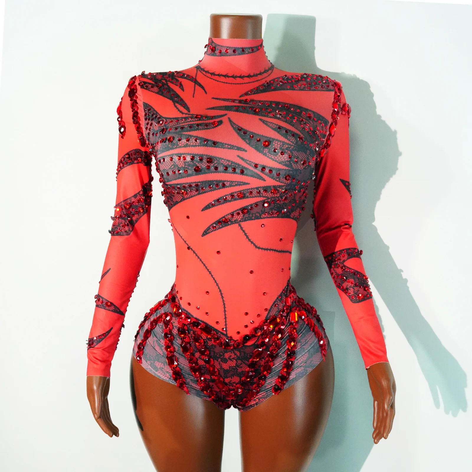 

And Fashionable Womens Sexy Hollow Diamond Jumpsuit One-piece Gymnastics Suit Pole Dance Costume Nightclub Singer And Club Stage