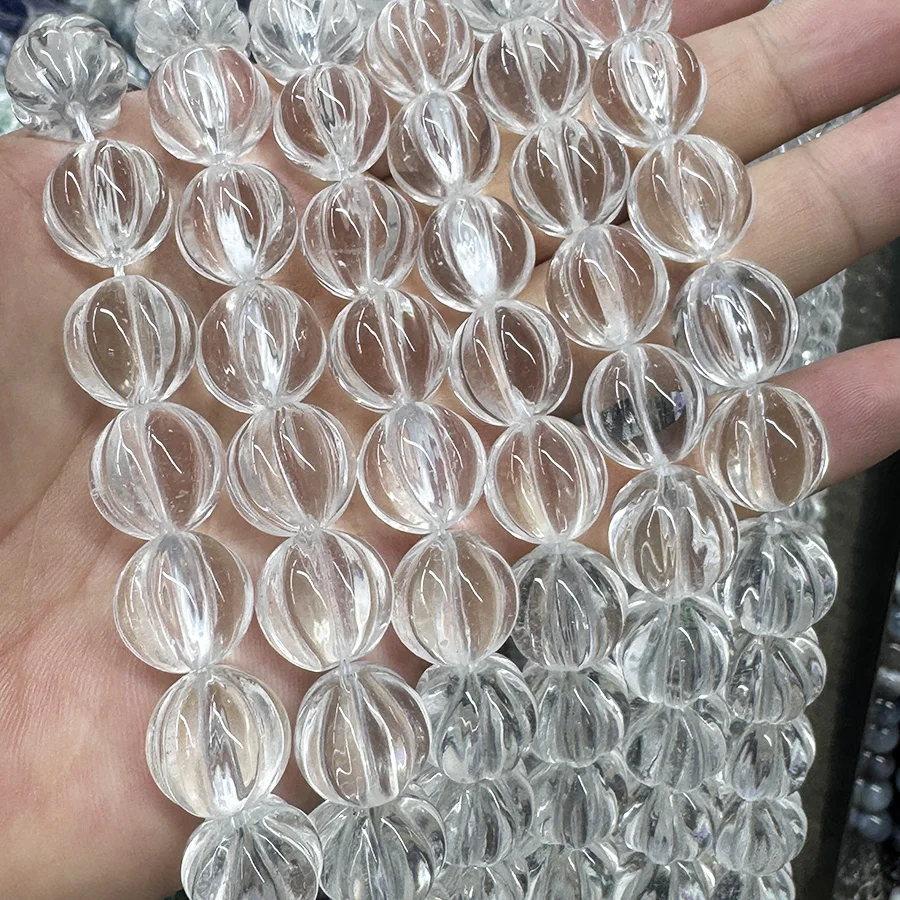 Natural White Crystal Melon Bead Round Stone Loose Beads For DIY Handmade Bracelet Necklace Accessories 15'' 6mm 8mm 10mm 12mm