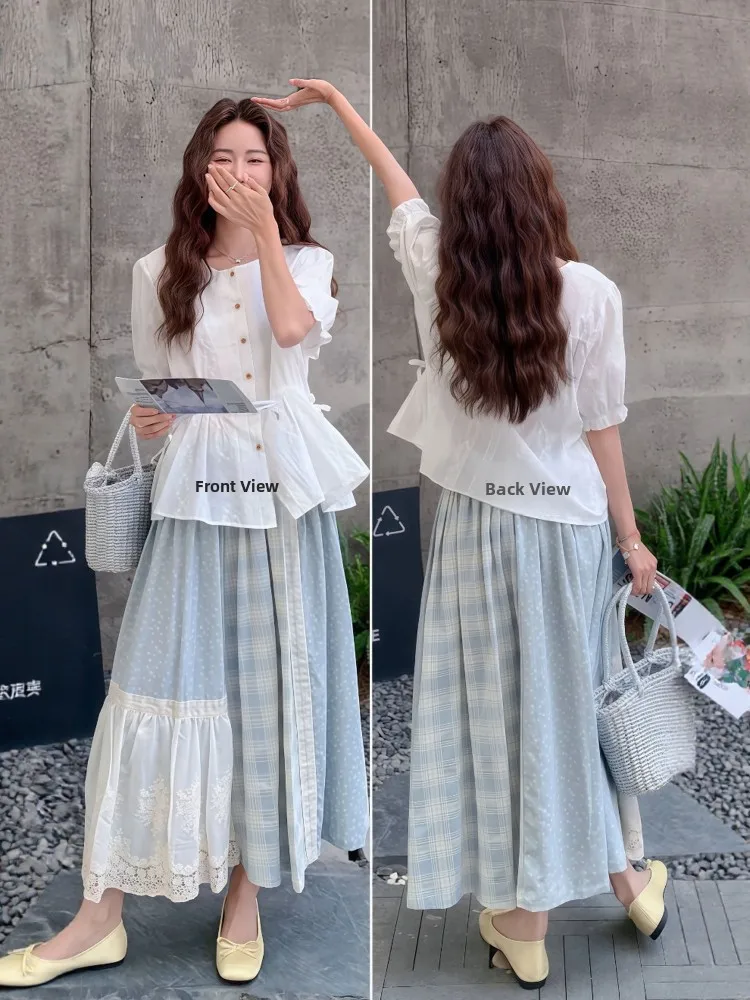 

Summer Faion plus Size Women's Lace Top And f Skirt Set Korean Sle Unique High End Ensemble Polyester ort Sve But...