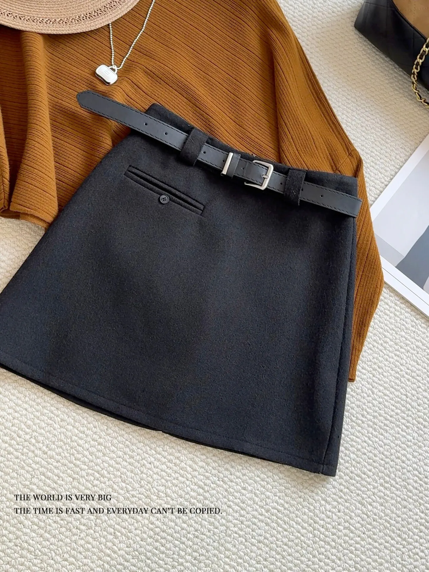 Women Grey Mini Skirt 2000s Vintage Harajuku High Waist A-line Woolen Skirt Korean Style Y2k Gyaru Skirts Clothes Summer Clothes