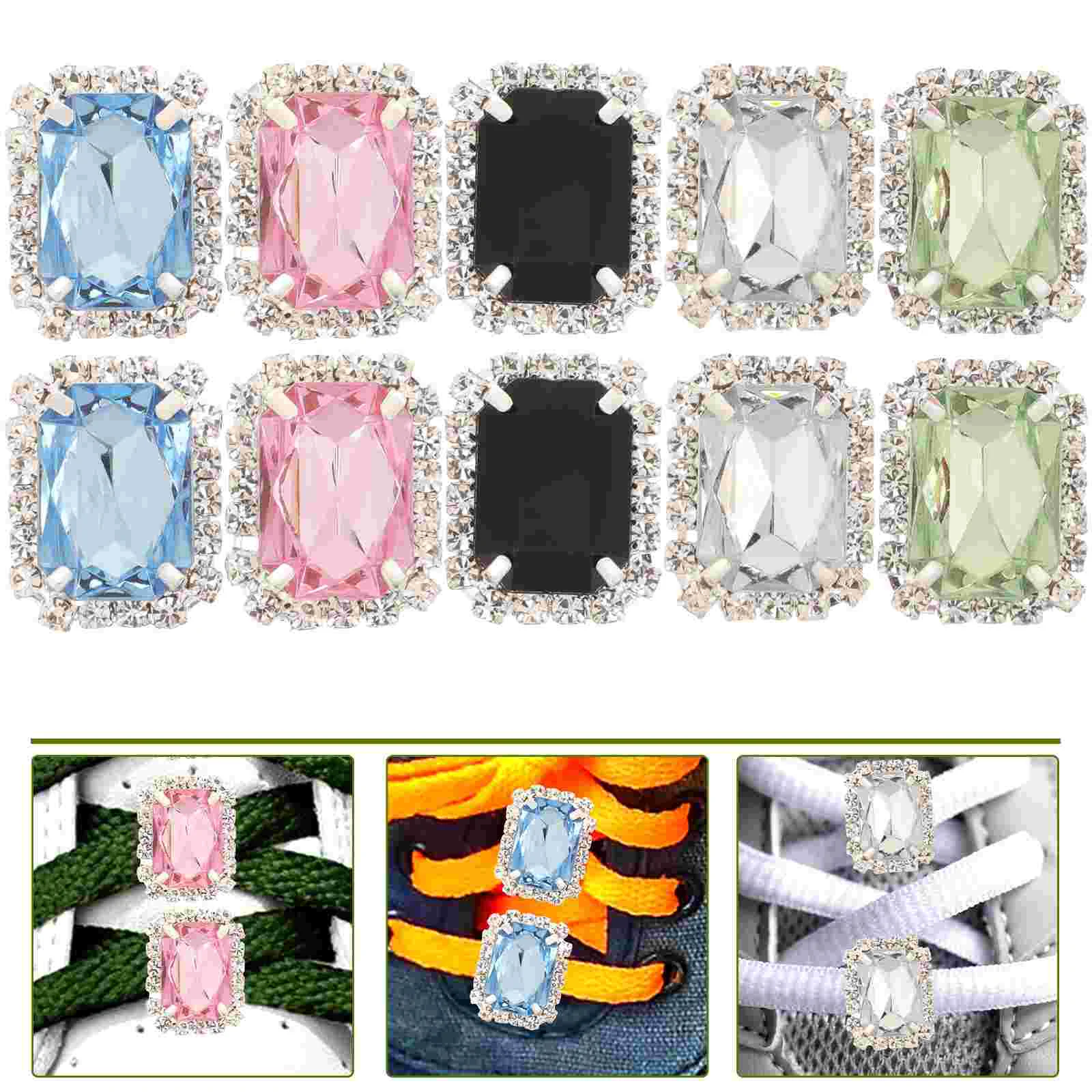 10 Pcs Diamond Shoe Buckle Bride White Shoelaces Rhinestone Charm Glass Drill Jewelry