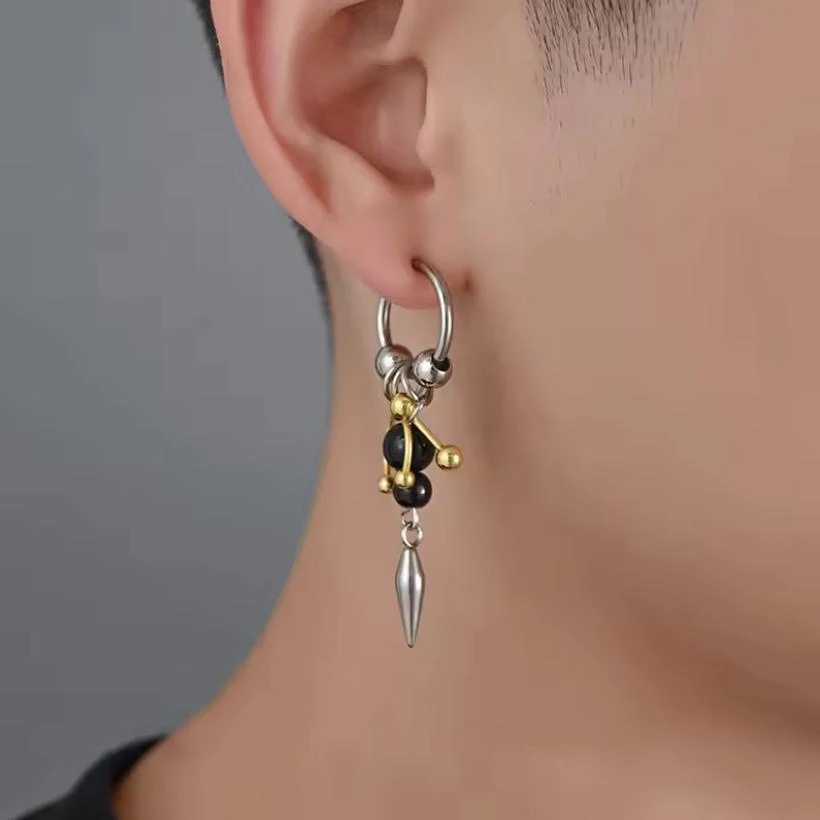 Girls Fashion Steel Aesthetic Charm Pointed Tassel Earrings Jewelry Hip Hop Punk Grunge Rock Rivet Unfading Pearl Earring