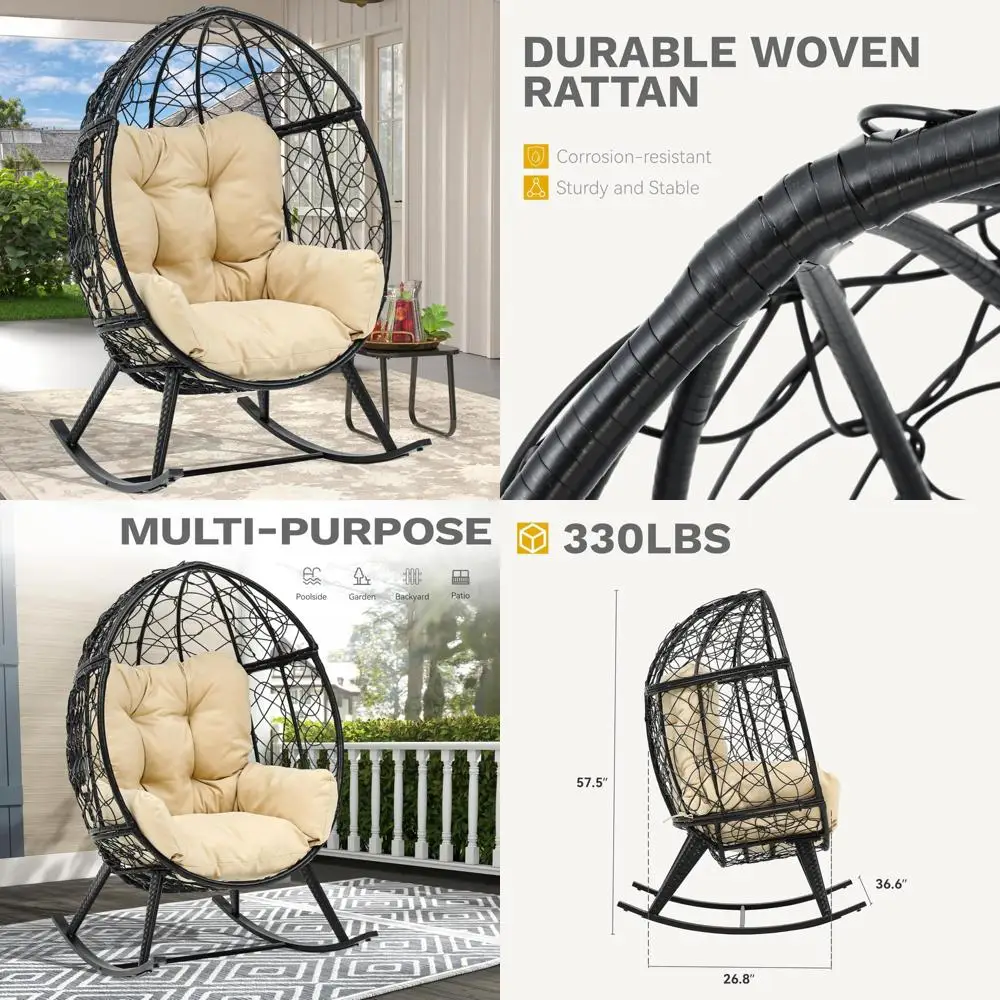 

"Oversized Wicker Rocking Chair for Indoor and Outdoor Use, Perfect for Patio and Backyard Relaxation"