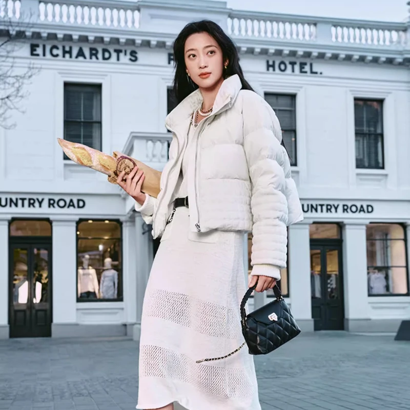 Chericom Daunenjacke mit festem Stehkragen, Zwei-Wege-Reißverschlussleiste, gestrickte Bündchen, integrierte Tasche, schwere Oberbekleidung Y309722Y