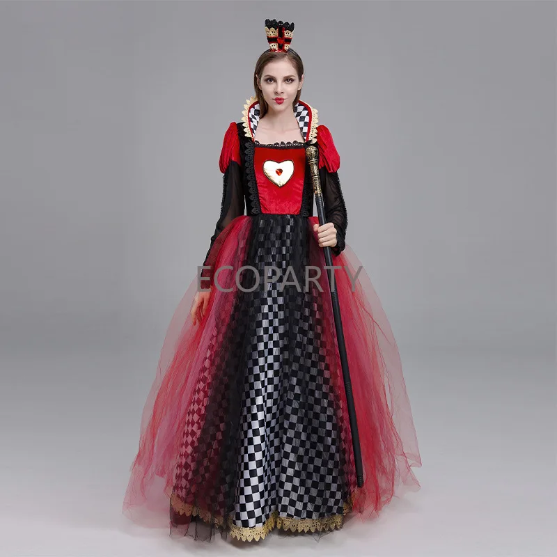 이상한 나라의 앨리스의 모험 코스프레 레드 퀸 블랙 원피스 할로윈 여자 할로윈 드라 첸 코스튬 드롭쉽
