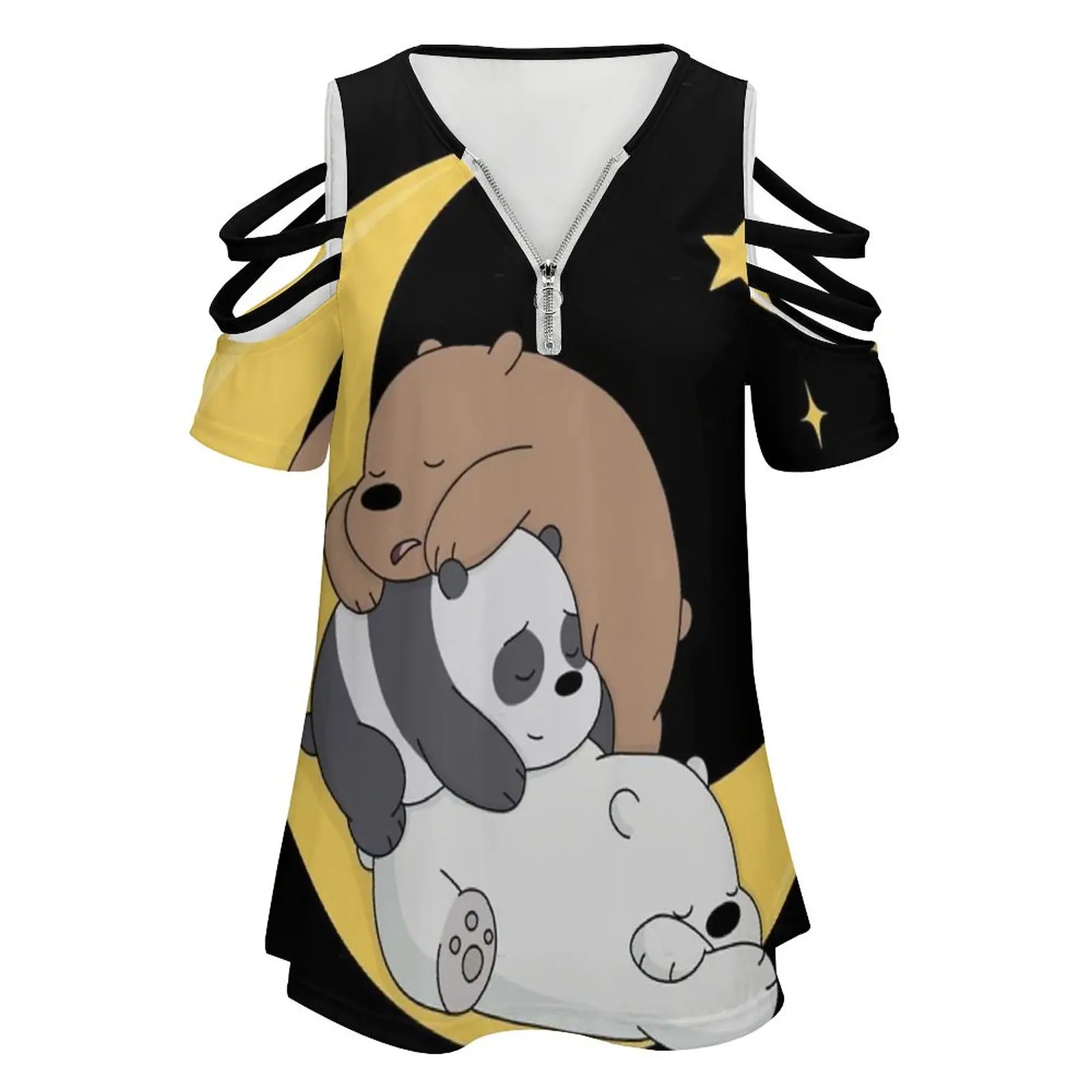 Women Zipper Various styles Printed T Shirts Tops Full Print T-Shirt Cartoon Grizzly Panda Ice Bear The Three Bears Cartoon Kids