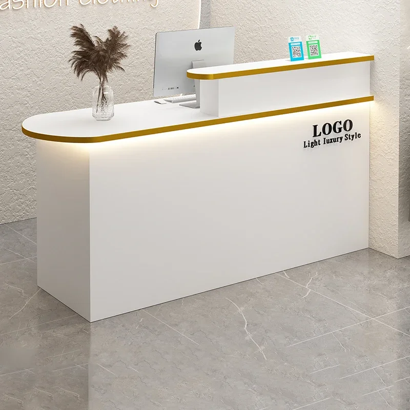 

White Stylish Reception Desks Corner Light Bar Office Checkout Reception Desks Beauty Salon Mostrador Commercial Furniture