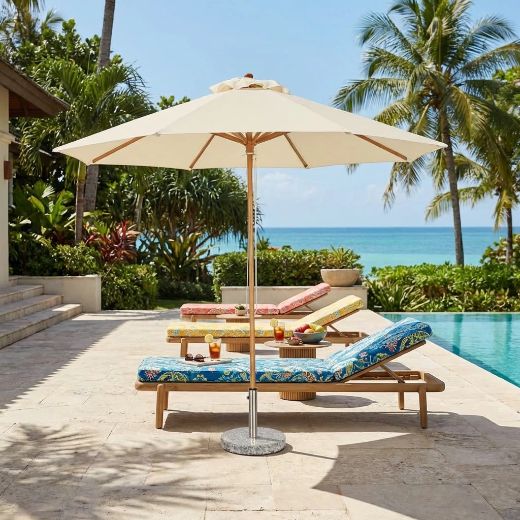 &* Outdoor Seaside Parasol Villa Swimming Pool Central Pole Umbrella Homestay Wood Grain Thickened Wind-Resistant