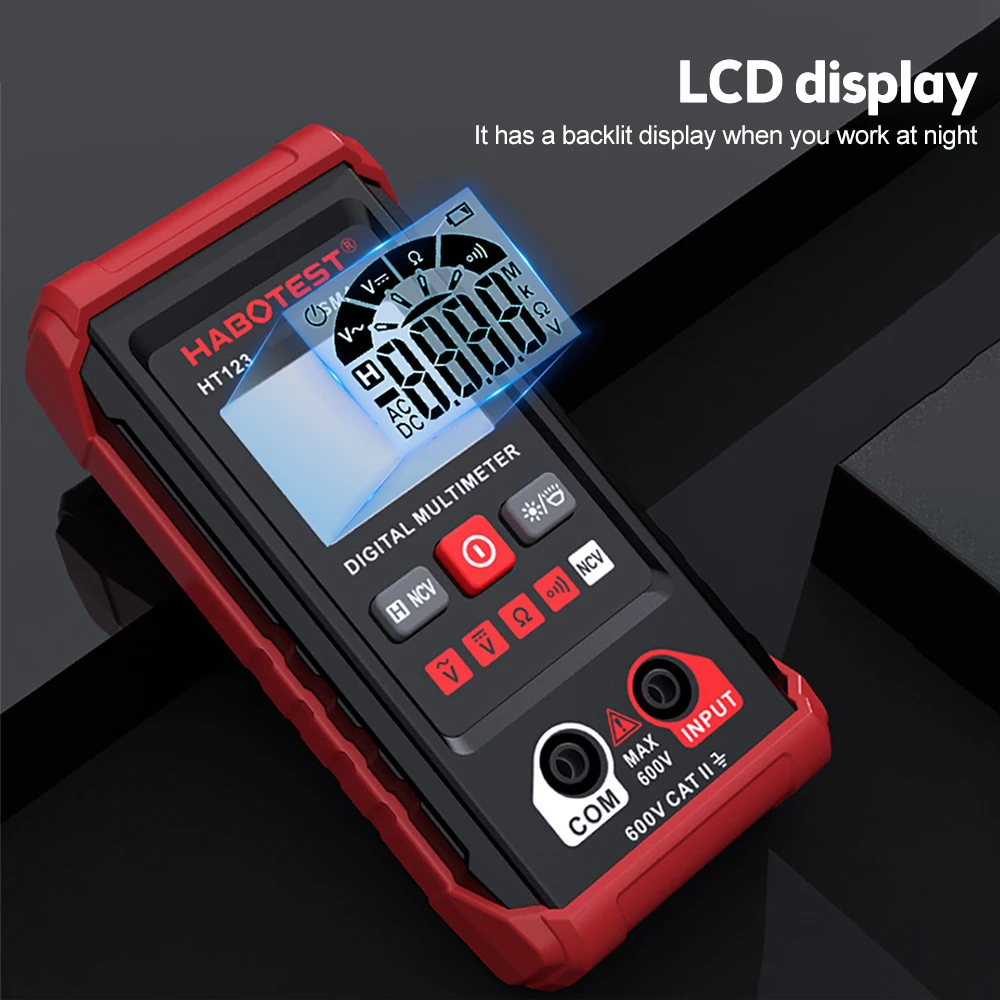 HT123 Digital Multimeter Rechargeable Color LCD Display Ohmmeter Capacitance Ohm Frequency Diode Voltage Tester