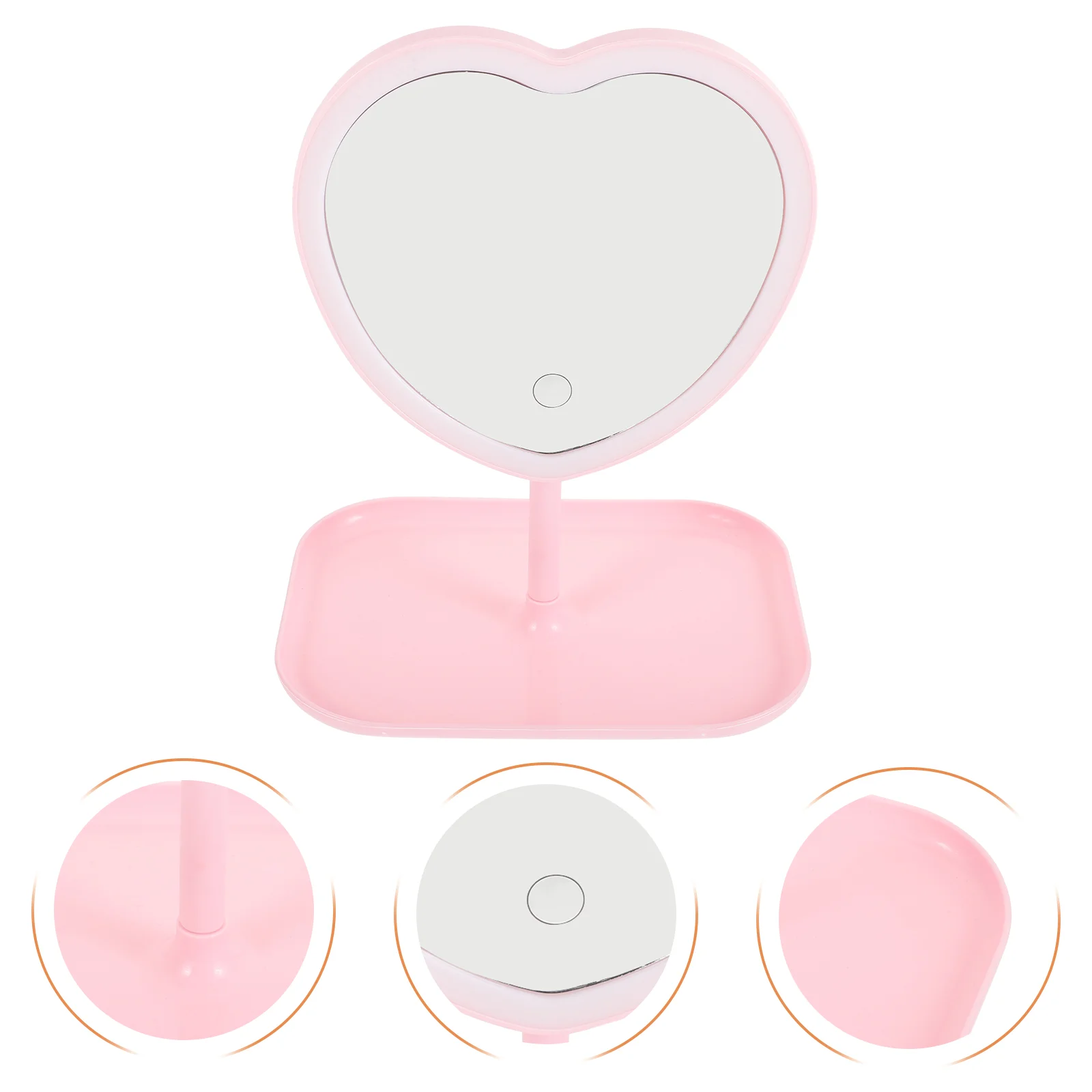 

Desk Desktop Love Mirror Beauty Makeup USB Rechargeable LED Light ( ) Vanity Mirrors Pocket with Lights Abs Heart