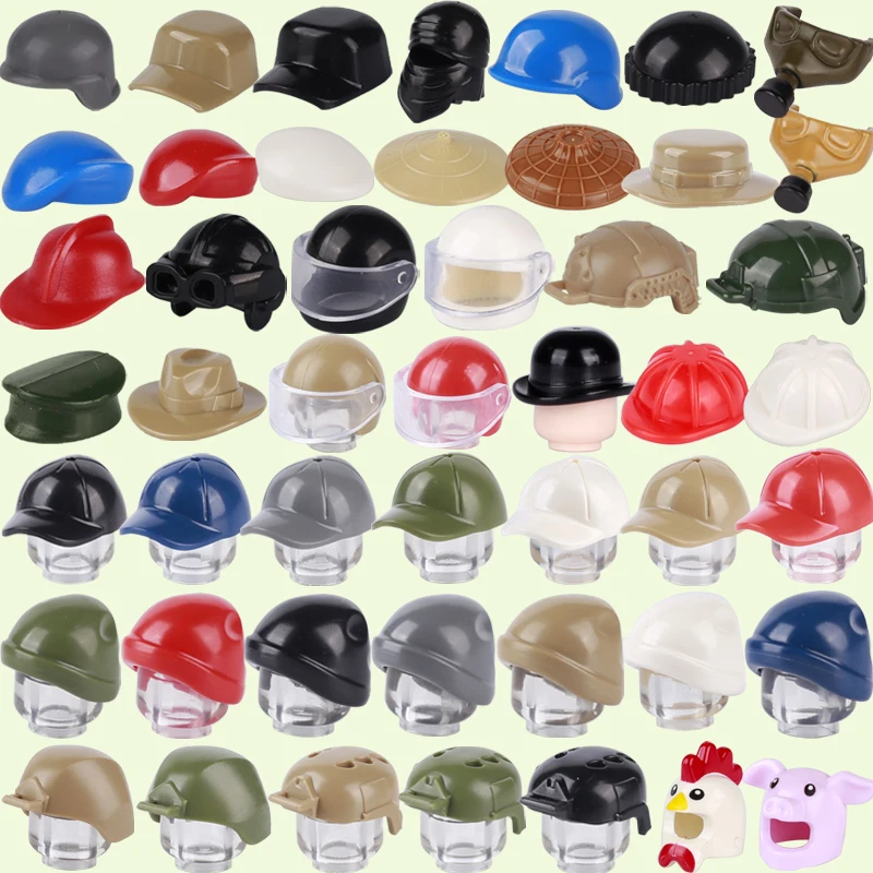 MOC City Figures Head Hat Accessories Building Blocks Medieval Helmet Bamboo Cap Gas Mask Berets Visor Bricks Children Toys Gift