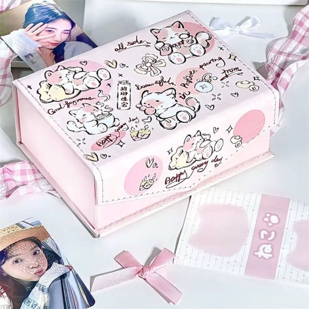 Creative PU Magnetic Storage Box Dustproof with Cover Card Storage Box Cute Pink Cat Snack Storage