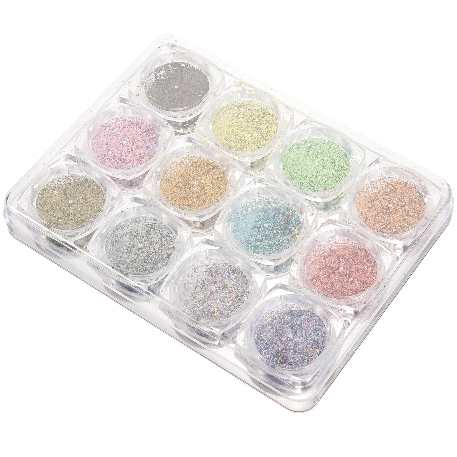 

12 коробок блесток для ногтей, крупные глиттеры для акриловых ногтей, для художественного дизайна ногтей и рэйв-макияжа