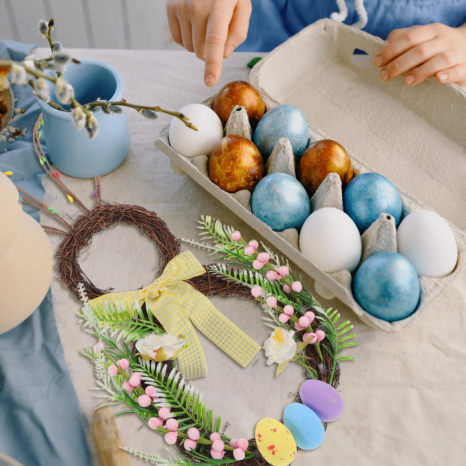 

Easter Bunny Wreath Artificial Floral Spring Door Decor Home Holiday Party Outdoor Indoor Hanging Rabbit Garland Wreaths