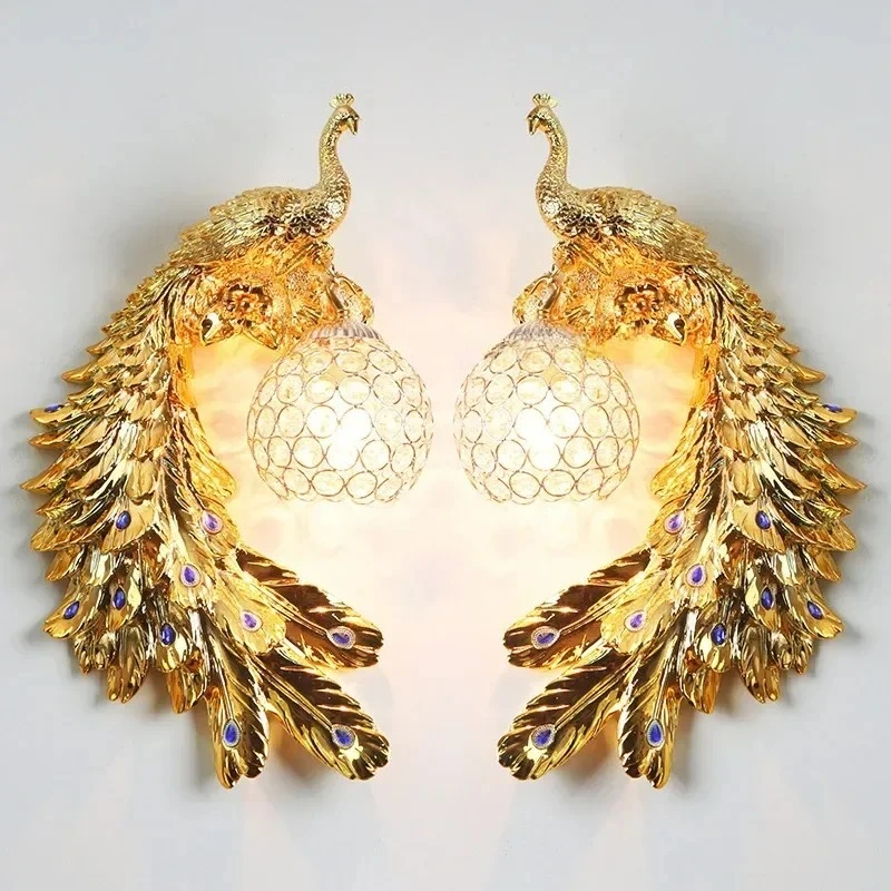 Retro Golden Color Peacock Wall Lamp for Living Room Bedroom Headboard Restaurant Bar Wall Decorative Lightsnot Included Bulb