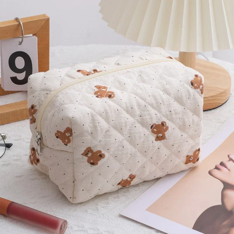 Neue Bowknot Koreanische Frauen Kosmetik Tasche Nette Zipper Reise Make-Up Tasche Baumwolle Große Lagerung Tasche Badezimmer Organizer