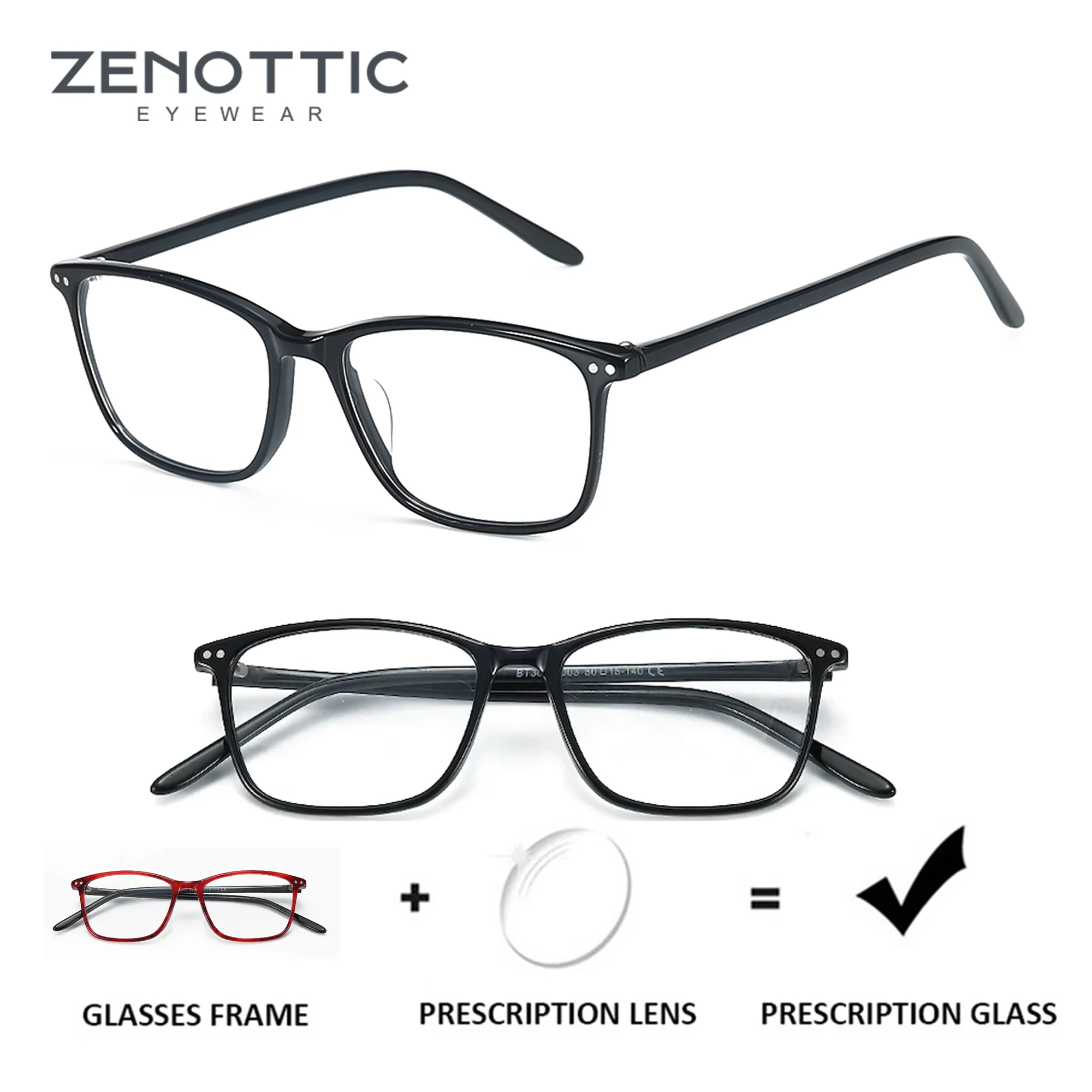 ZENOTTIC Modish Square Prescription Eyeglasses Women Men Acetate Optical Glasses Anti-Blue Light Photochromic Eyewear