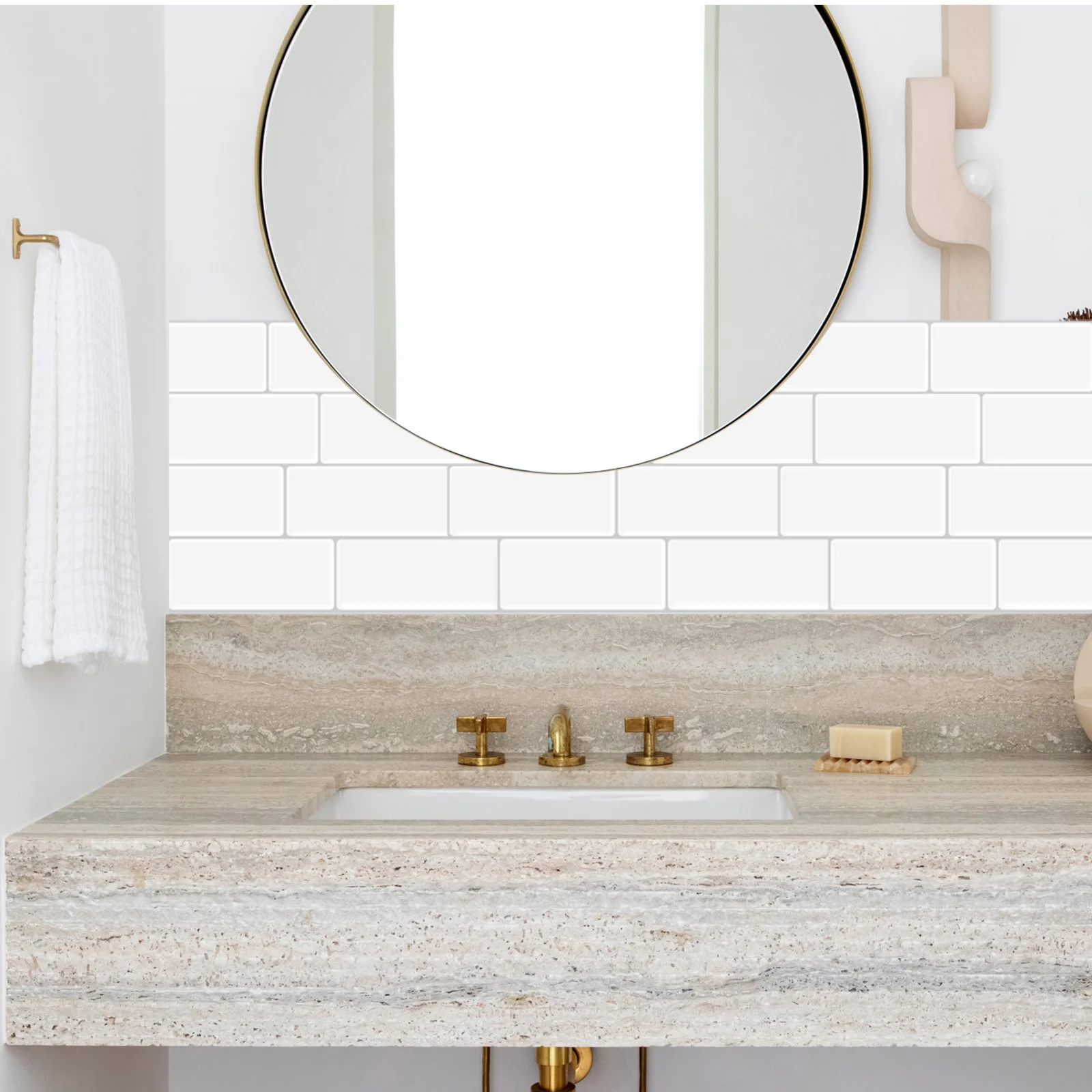 

1 Sheet Self-Adhesive Wall Stickers 3D Peel Stick Tiles For Kitchen Bathroom White Backsplash Home Decor Oil Resistant Soft Tile