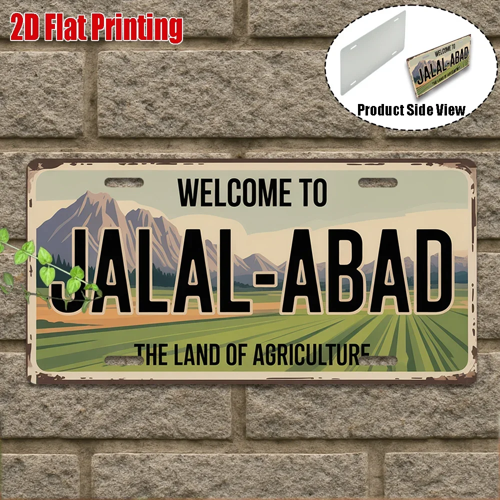 2D Flat,1pc, Vintage Aluminum Sign, Only for Decoration, Outdoor Wall Art , Welcome to Jalal-Abad Sign,Land of Agriculture De