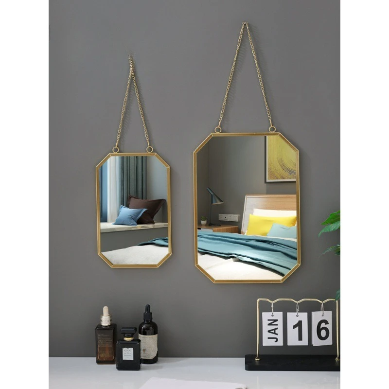 

Home Desktop Wall Makeup Mirror, Bathroom Round Square Hanging No Drilling, Light Luxury Vanity Mirror