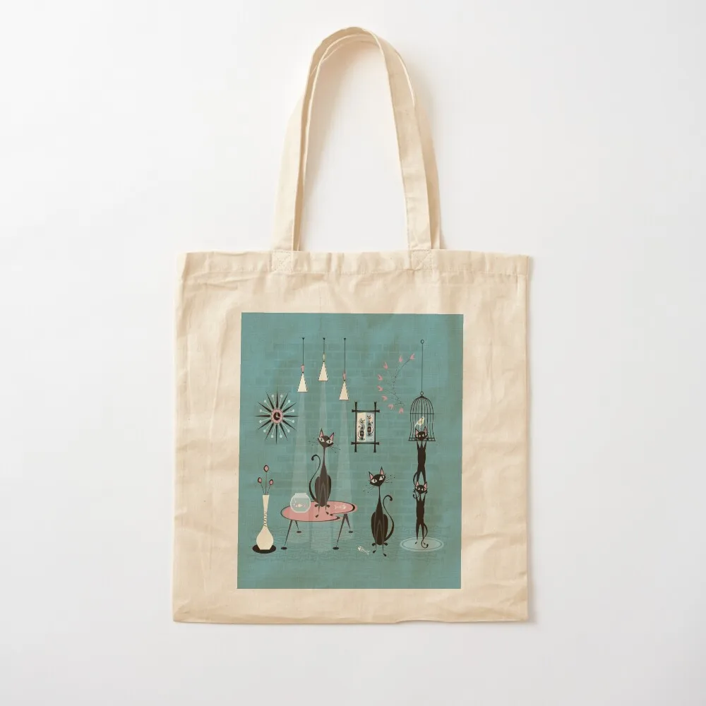 Mid Century Kitty Mischief III ?studioxtine Tote Bag shopping bag canvas tote bags tote bag canvas