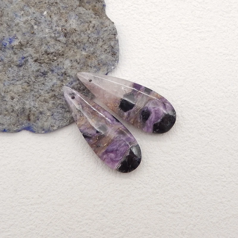 Natural Stone Charoite Earring Beads,Fashion Jewelry Water Drop Earrings Accessories For Women 36x13x5mm 7g
