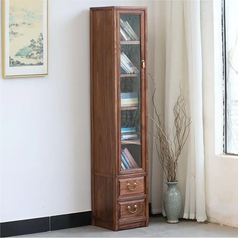 CX solid wood Chinese glass door bookshelf, household storage, living room cabinet