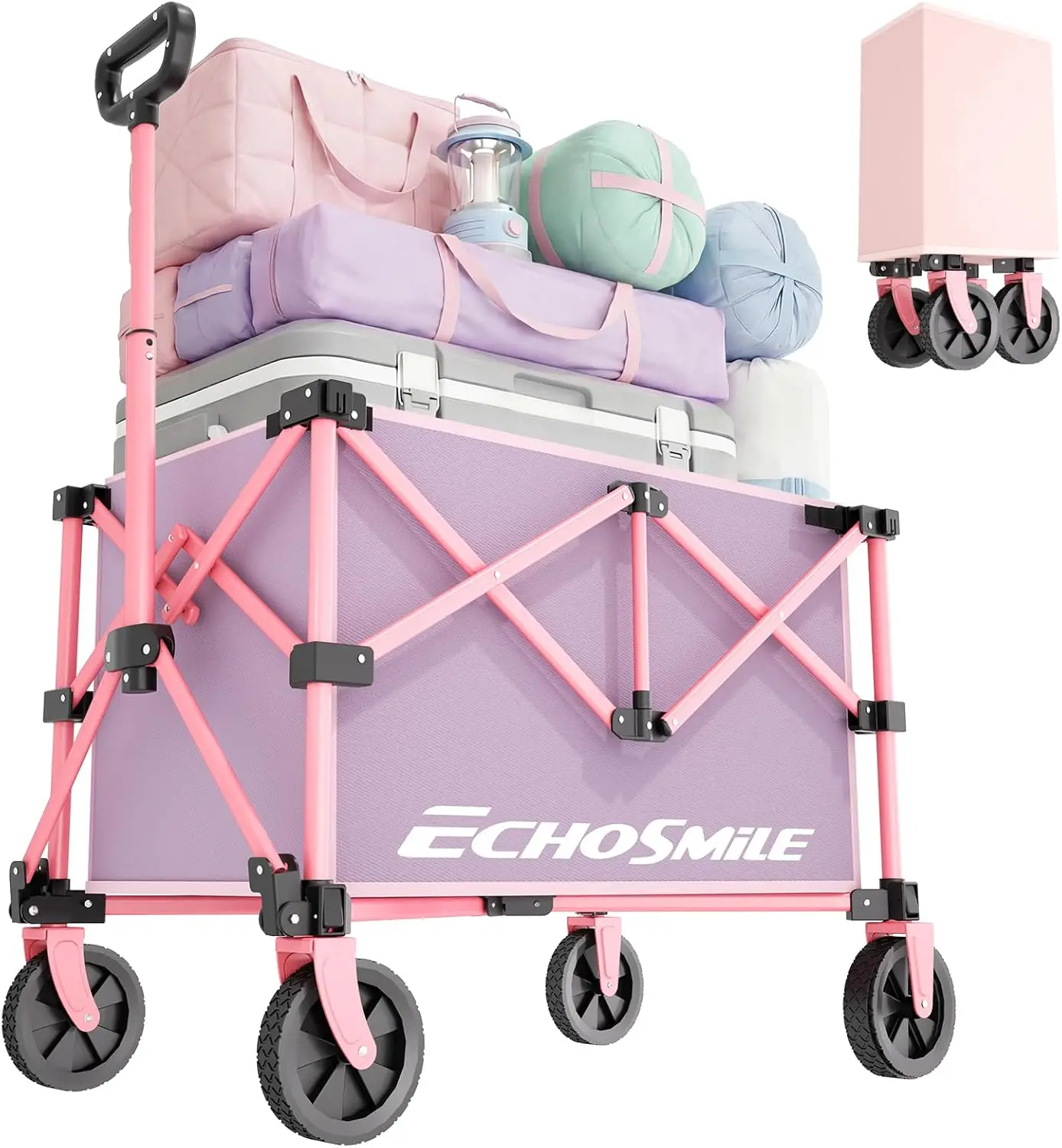 

Lightweight Foldable Wagon Cart for Grocery, Camping & Sports - Compact Utility Wagon, Easy Fold, Pink&Purple