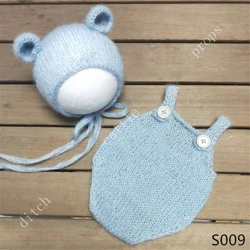 Newborn Photography Props Handmade Mohair Teddy Bear Hat + Shorts Photographic Background Basket Filler