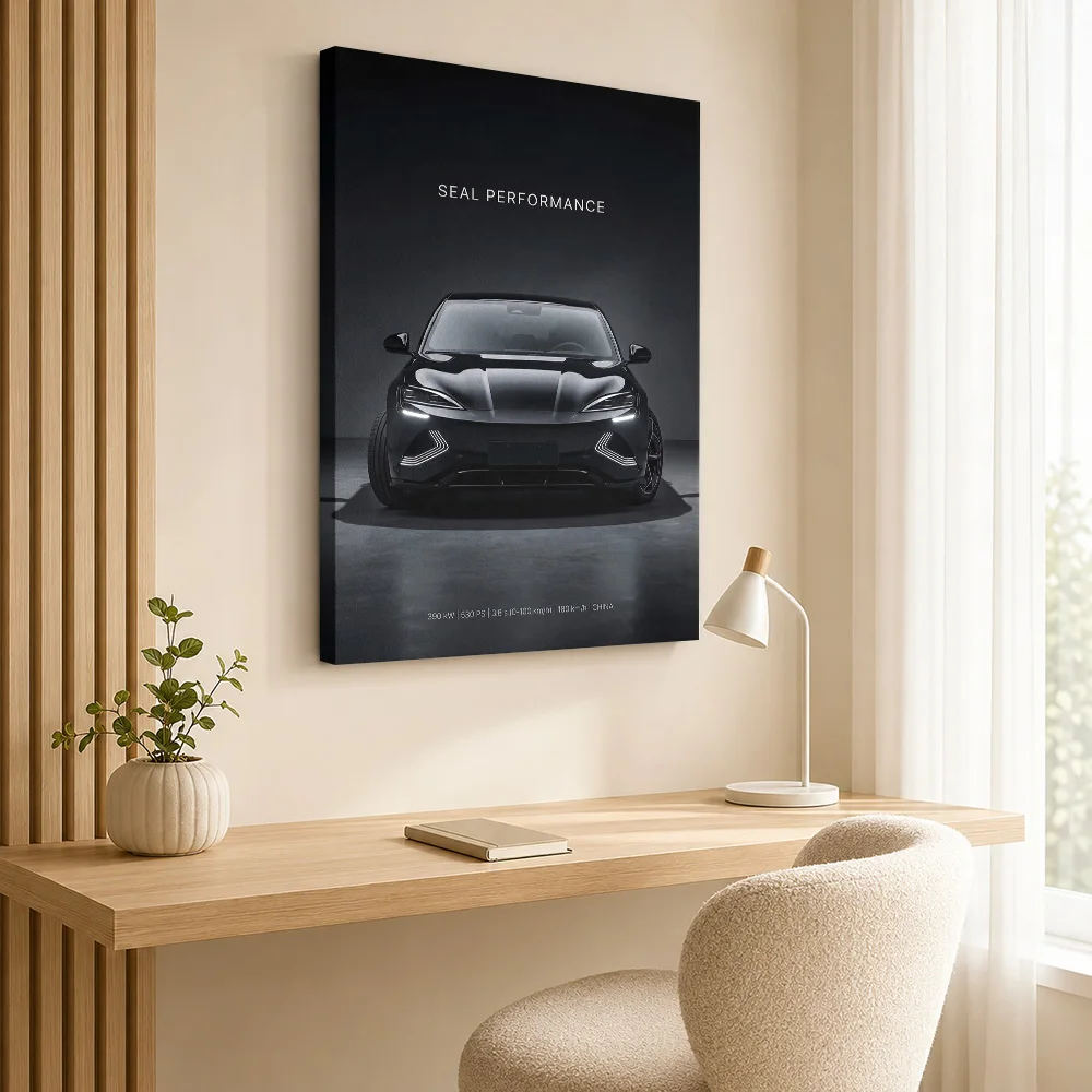 Chinese Seal Performance Electric Car Canvas Print Customized Photo Detailed Front View Composition Wall Art For Home Office