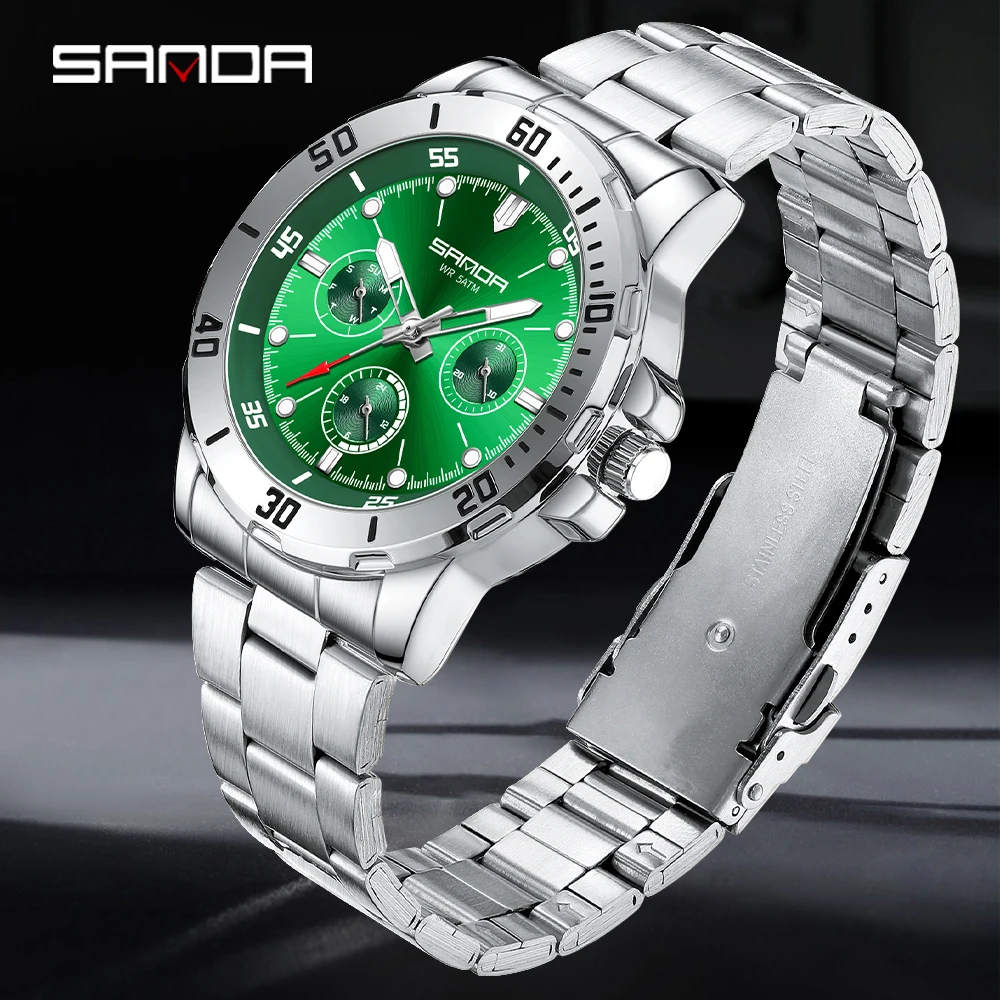 SANDA 3266 Business Men's Quartz Watch Three Eyes Six Needles Waterproof Luminous Calendar Men's Quartz Watch