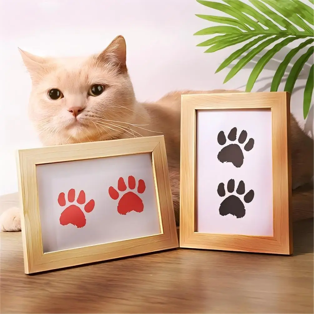 

2Pcs Set Of Pet Handprint And Footprint Photo Frame Kit Clean Touch Ink Pad Pet Hand Foot Prints, Pet Shower Gifts for cat dog