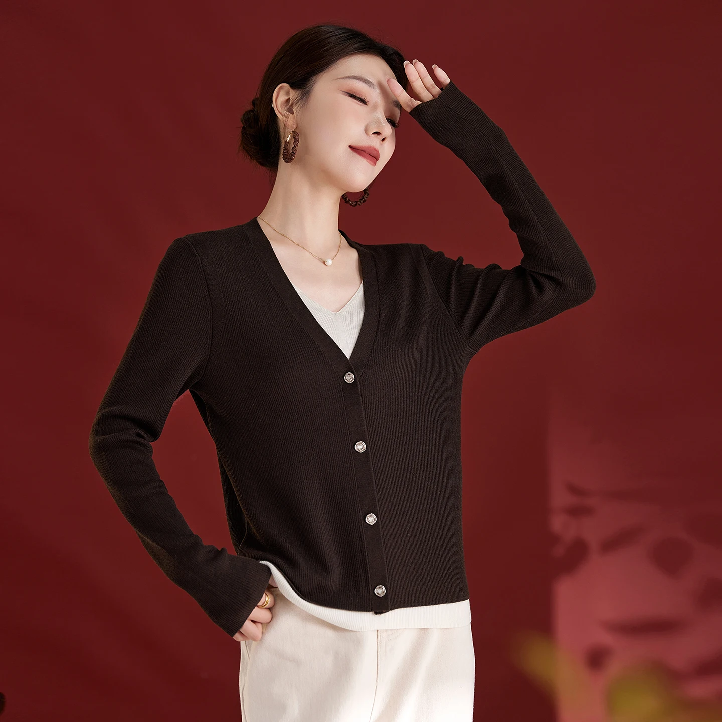 

Кашемировый кардиган с V-образным вырезом Watercolor Beauty, женский, осенне-зимний, из новой коллекции, из кашемира козьего, приталенный, элитный свитер-пальто, блузка