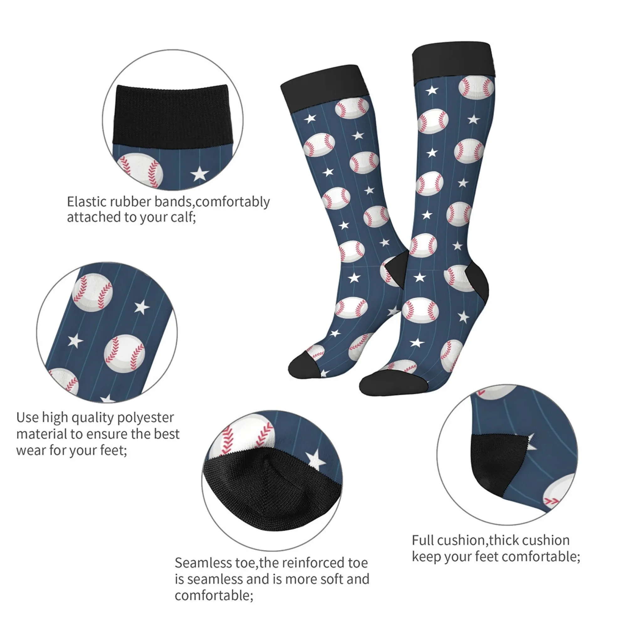 

Cartoon baseball print funny stockings Harajuku style breathable non-slip casual sports socks unisex novelty happy hip-hop socks