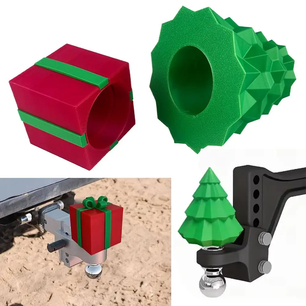 Christmas Car Tow Hitch Cover Gift Box And Tree Shape Decorative Cap For 50mm Tow Bar Festive Car Decoration Accessory K3E2