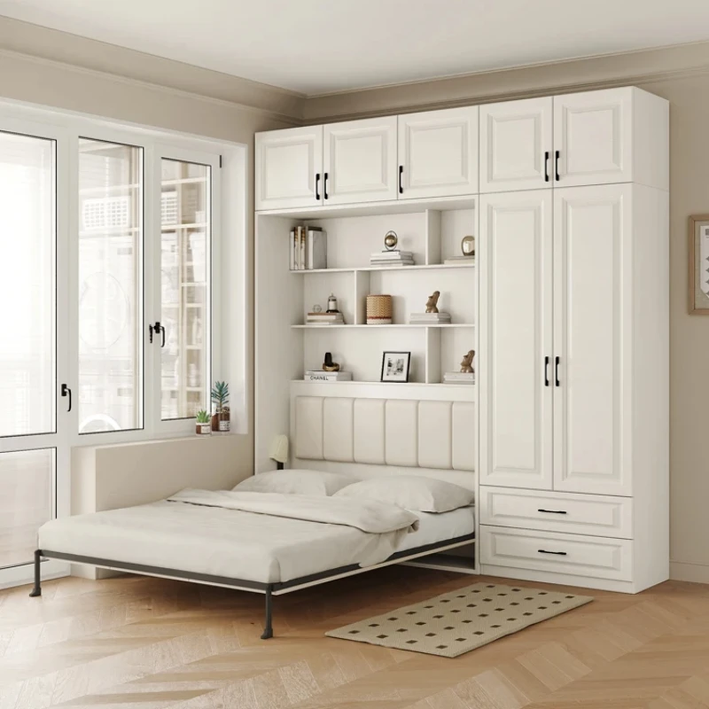 Invisible bed wall, bed, wardrobe, integrated 1.35-meter multifunctional foldable Murphy bed, flip bed under the bed